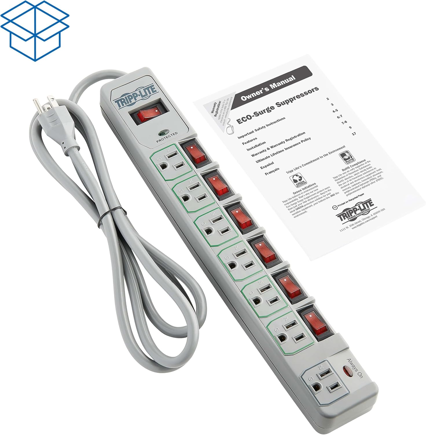 Tripp Lite TLP76MSG 7 Outlet (6 Individually Controlled) Surge Protector Power Strip, 6ft Cord
