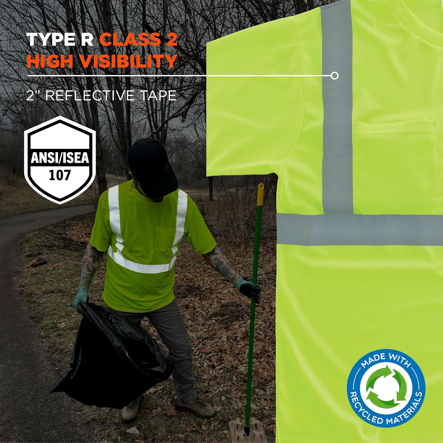 ERGODYNE GloWear 8289-ECO Recycled Hi-Vis T-Shirt Type R Class 2