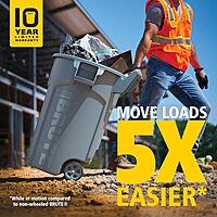 Rubbermaid Commercial Products Vented Wheeled BRUTE Trash Container, 44 Gal Gray, for Landscapers/Construction Sites/Restaurants/Back of House/Offices/Warehouses/Commercial Environments 44 Gallon
