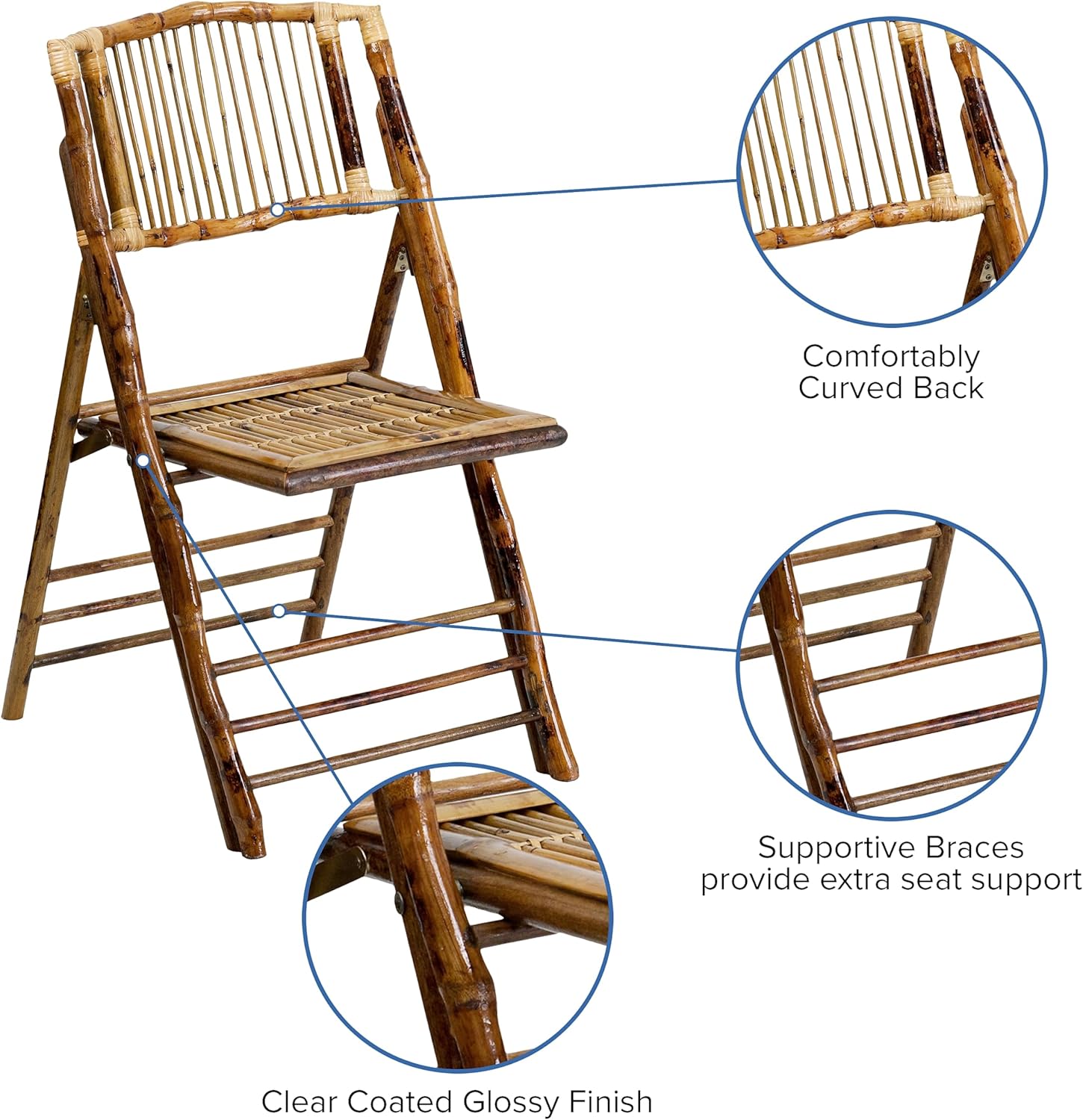 Flash Furniture Folding Bohemian Bamboo Chairs with Curved Backs, Modern Bamboo Folding Dining Chairs