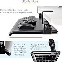StarTech.com Under-Desk Keyboard Tray, Clamp-on Ergonomic Keyboard Holder, Up to 12kg (26.5lb), Sliding Keyboard and Mouse Drawer with C-Clamps, Height Adjustable Keyboard Tray, TAA