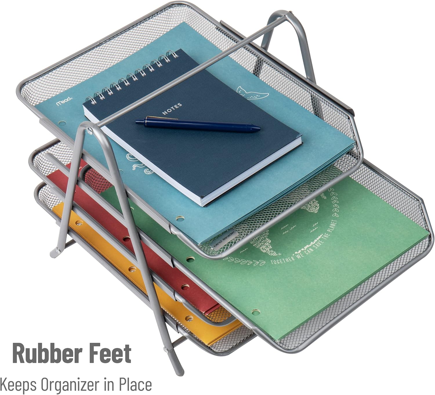 MIND READER 4-Tier Metal Mesh Paper Tray Desktop Organizer