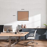 U Brands MOD Cork Bulletin Board, 20"x16", Black and Gray Frame, Industrial Grade Pinning Surface, includes Push Pins