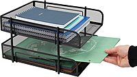Mind Reader Paper Tray, Desk Organizer, Stackable, Storage, Office, Metal Mesh, 10.5" L x 13.25" W x 7.5" H, Set of 2, Black