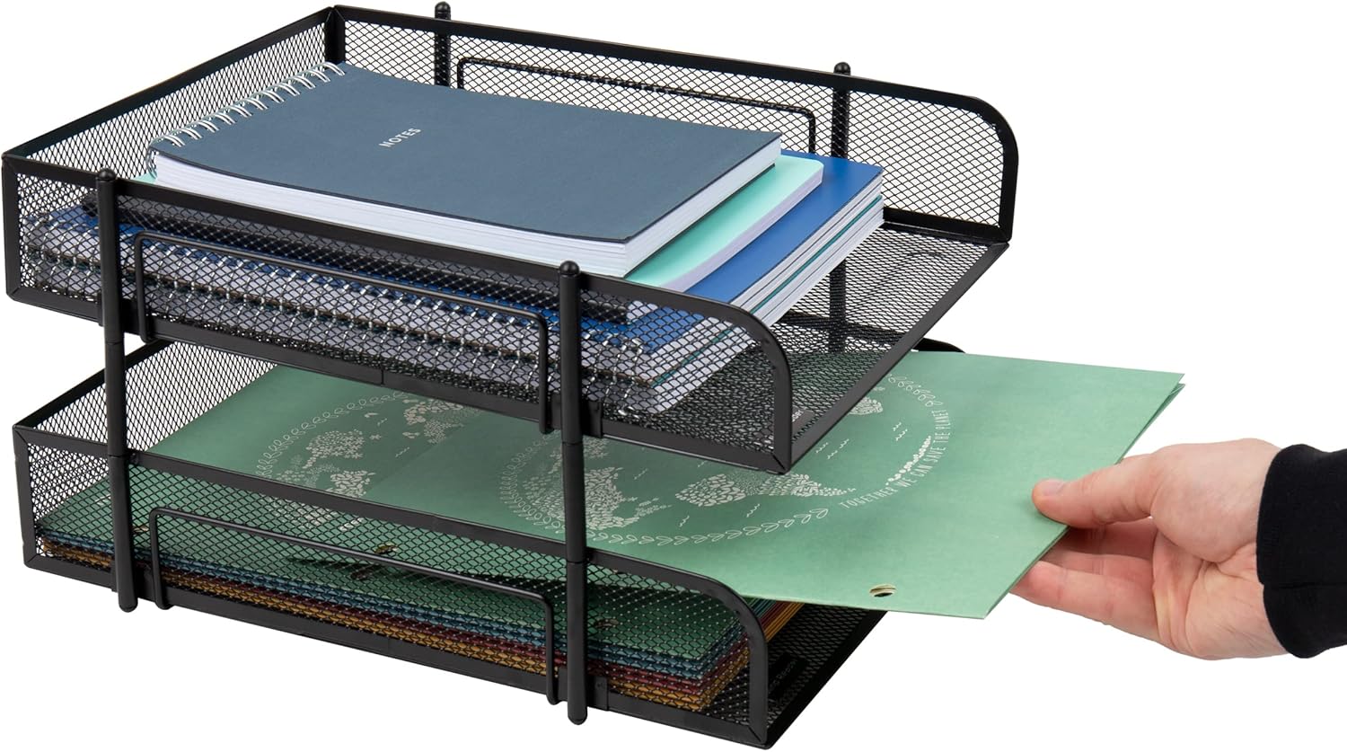 Mind Reader Stackable Paper Tray, Desktop Organizer, File Storage, Office, Metal Mesh, 10.5" L x 13.25" W x 7.5" H, 2 Pcs