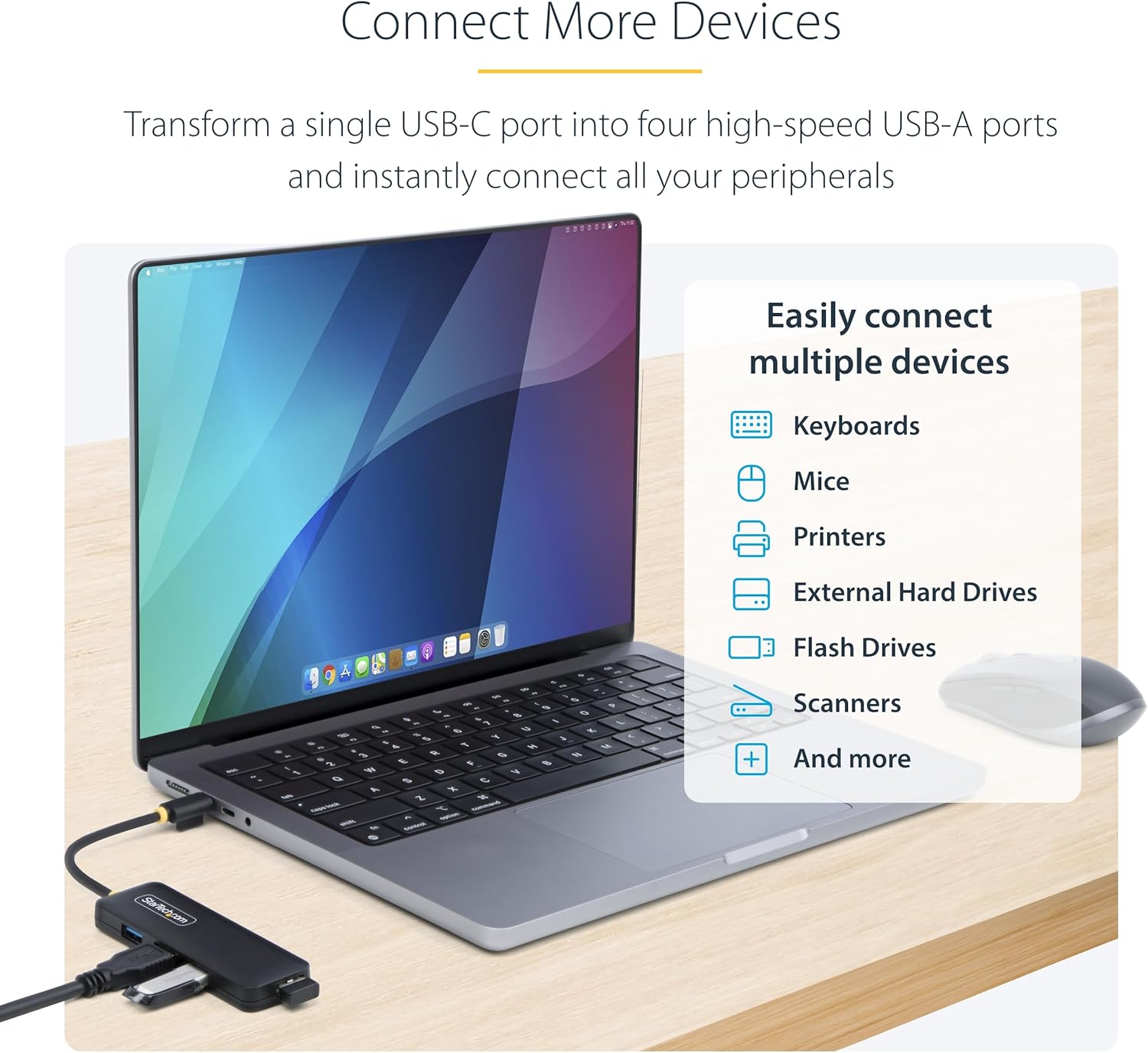StarTech 4-Port USB 3.0 Hub, Bus-Powered Portable Travel Mini Hub