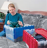 Akro-Mils KeepBox 12 Gallon Storage Container, Nesting and Stackable Plastic Tote with Attached Lid, Clear/Blue