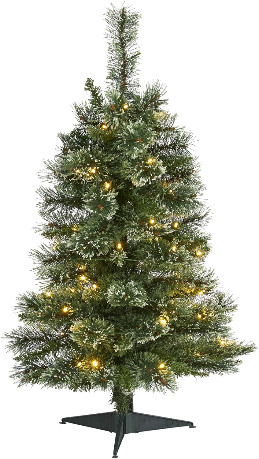 Nearly Natural 3ft. Wisconsin Slim Snow Tip Pine Artificial Christmas Tree with 50 Clear LED Lights