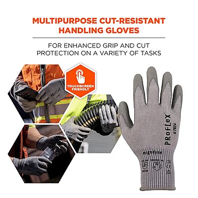 Ergodyne ProFlex 7024 Cut Resistant Work Gloves, PU Coated, 13-Gauge, ANSI A2, Touchscreen-Capable