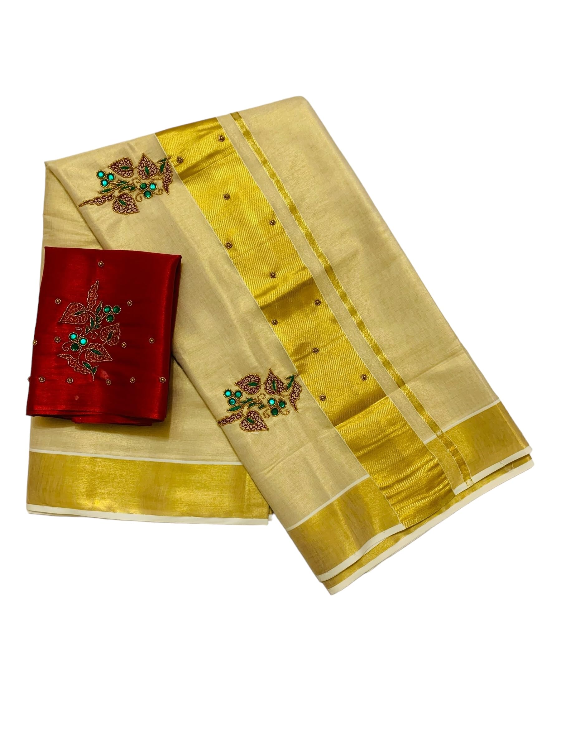 Kuthampully Kerala Kasavu Saree Tissue | Traditional South Indian Saree | Designer Indian Saree | Kerala Saree - EKM-829 (Maroon)