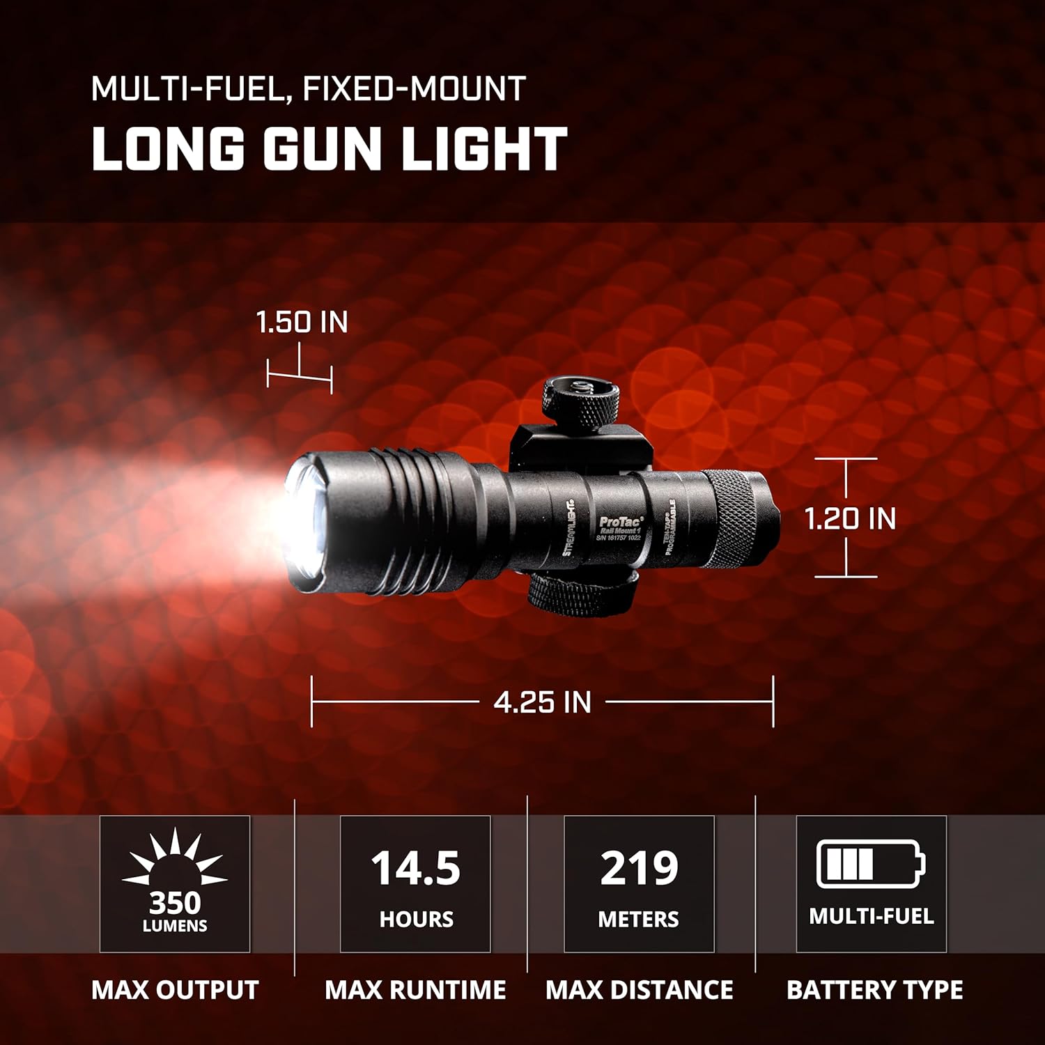 Streamlight 88058 ProTac Rail Mount 1 350-Lumen Multi-Fuel Weapon Light with CR123A Batteries and Remote Pressure Switch