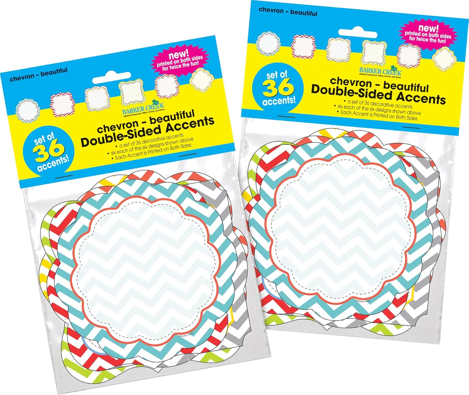 Barker Creek Double-Sided Cut-Outs 2-Pack, Beautiful Chevron, 72 Colorful Accents for Bulletin Boards, Displays, Classrooms