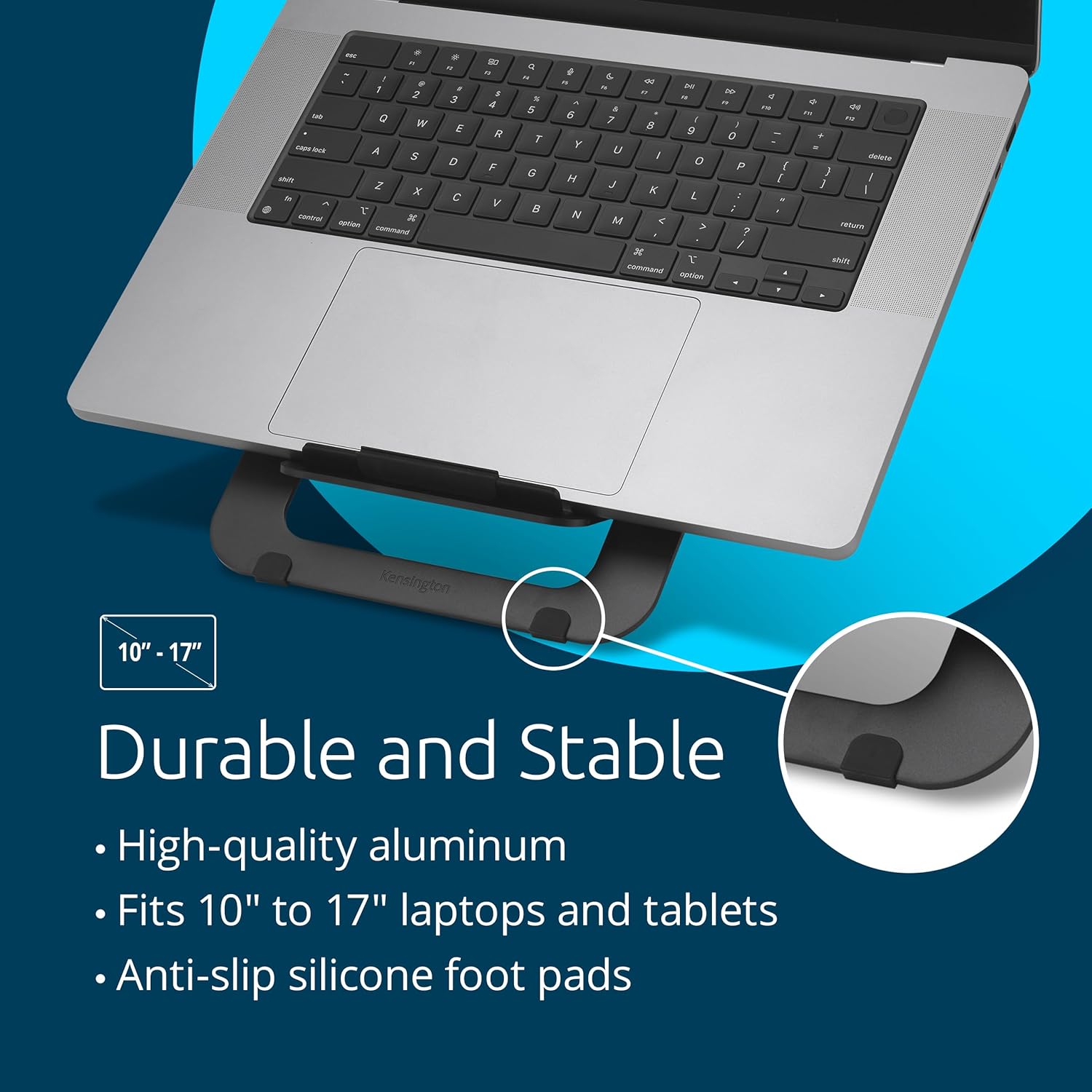 Kensington Adjustable Aluminum Laptop Stand for Desk, Ultra-Slim Lightweight Foldable Portable Notebook Holder