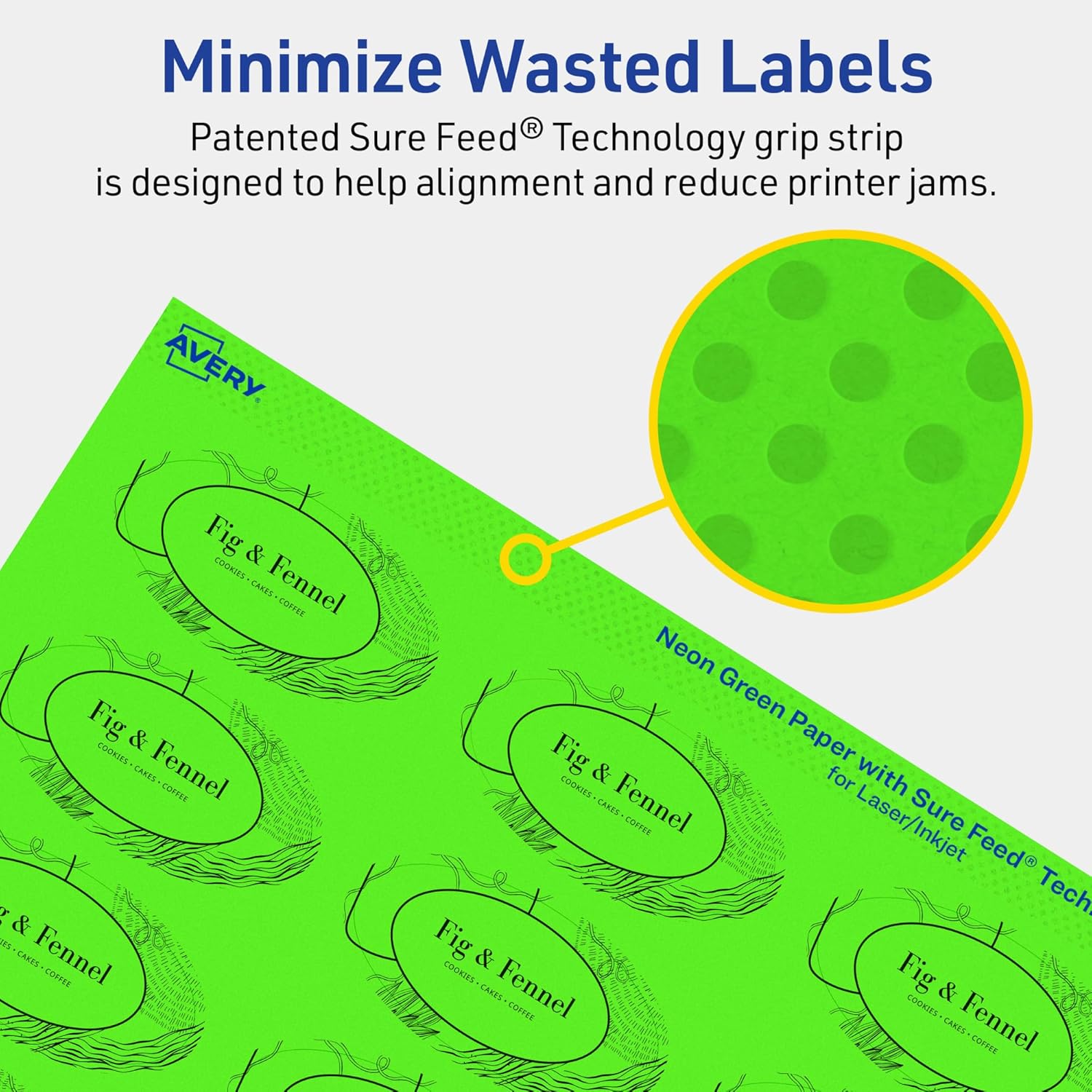 AVERY Oval Printable Labels, Sure Feed Technology, 1-1/8 x 2-1/4, Neon Green, Matte