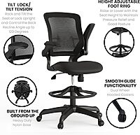 Flash Furniture Kale Mid-Back Swivel Office Chair with Adjustable Foot Ring, Lumbar Support, and Seat Height, Ergonomic Mesh Executive Chair, Black