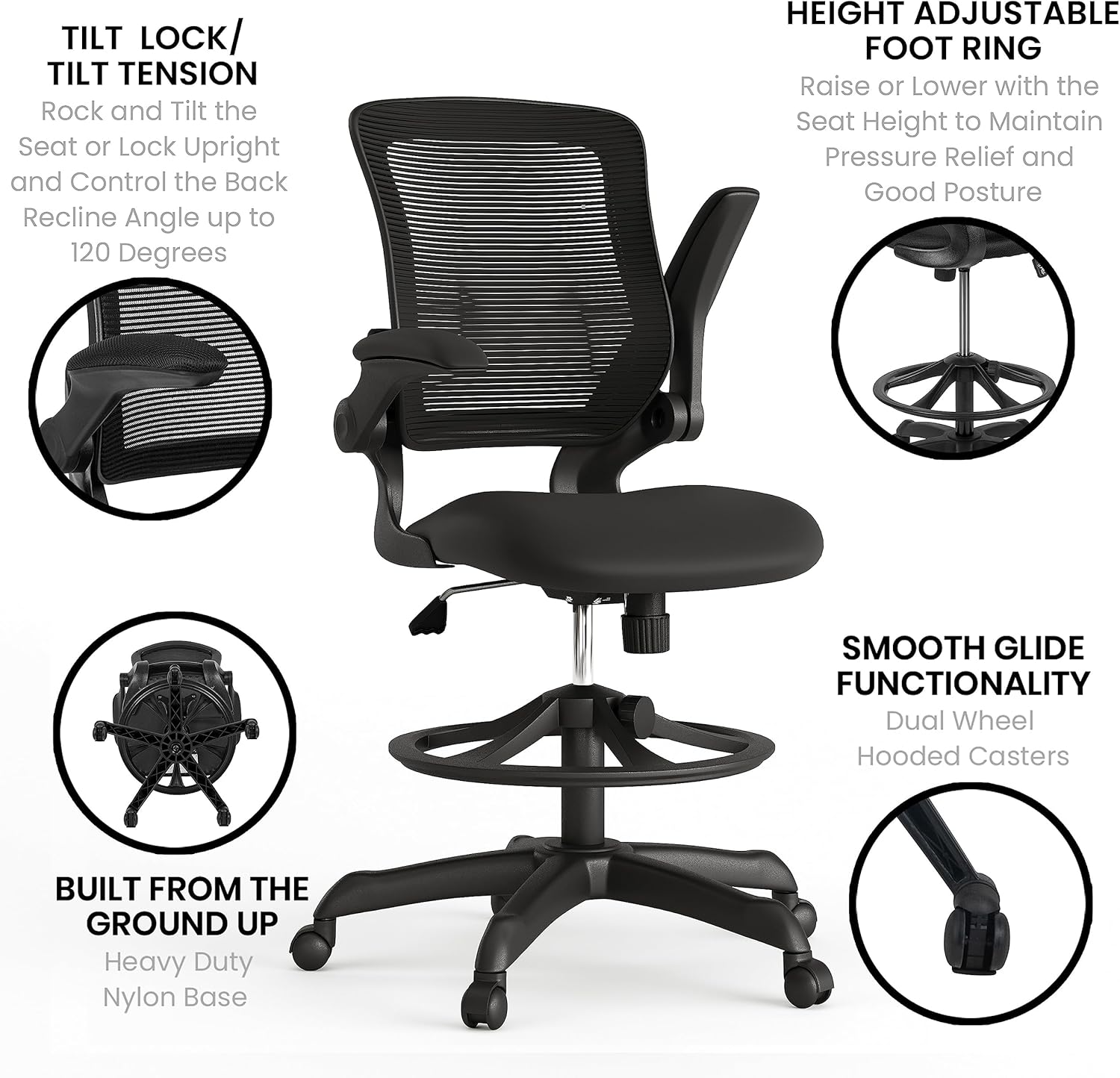 Flash Furniture Kale Mid-Back Swivel Office Chair with Adjustable Foot Ring, Lumbar Support, and Seat Height