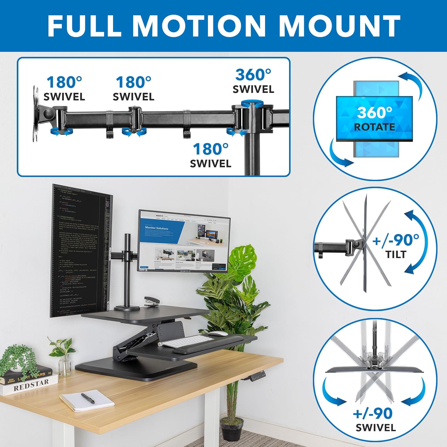 Mount-It! Standing Desk Converter, Stand Up Desk Riser with Dual Monitor Mount, Adjustable Workstation in Black