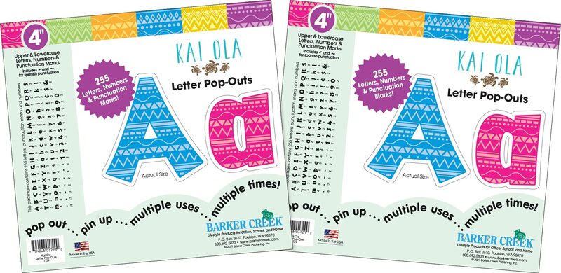 BARKER CREEK 4" Letter Pop-Outs 2-Pack, Kai Ola, Jazz Up Your Bulletin Boards with These Colorful Letters, 510 Upper and Lowercase Letters, Numbers & Punctuation Marks, 4" (3647)