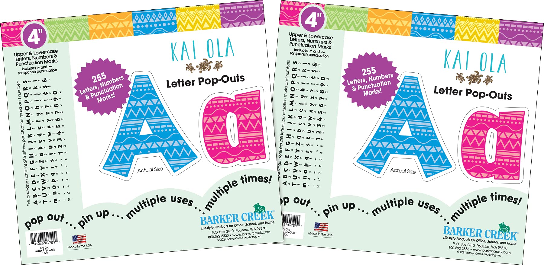 BARKER CREEK 4" Letter Pop-Outs 2-Pack, Kai Ola, Jazz Up Your Bulletin Boards with These Colorful Letters