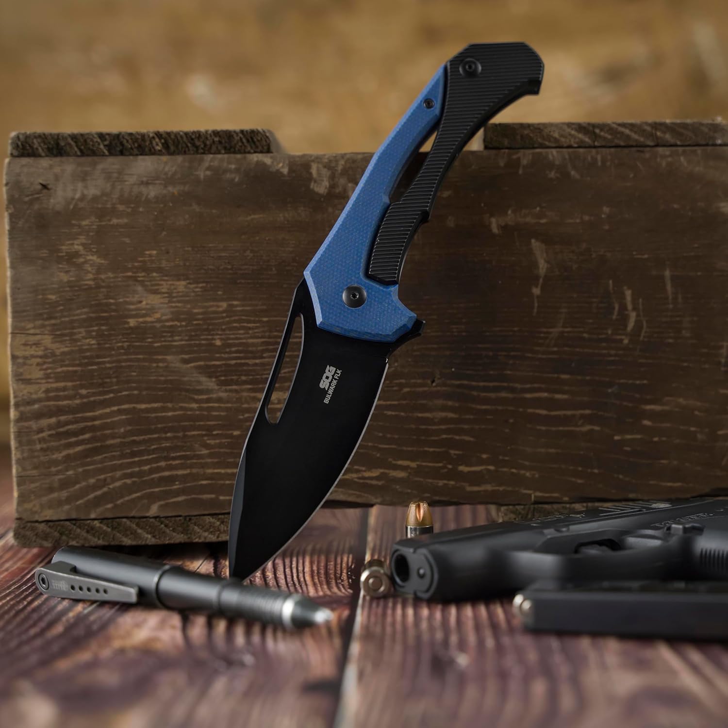 SOG Bulwark Folding Knife, D2 Steel PVD Finish, Micarta Handle