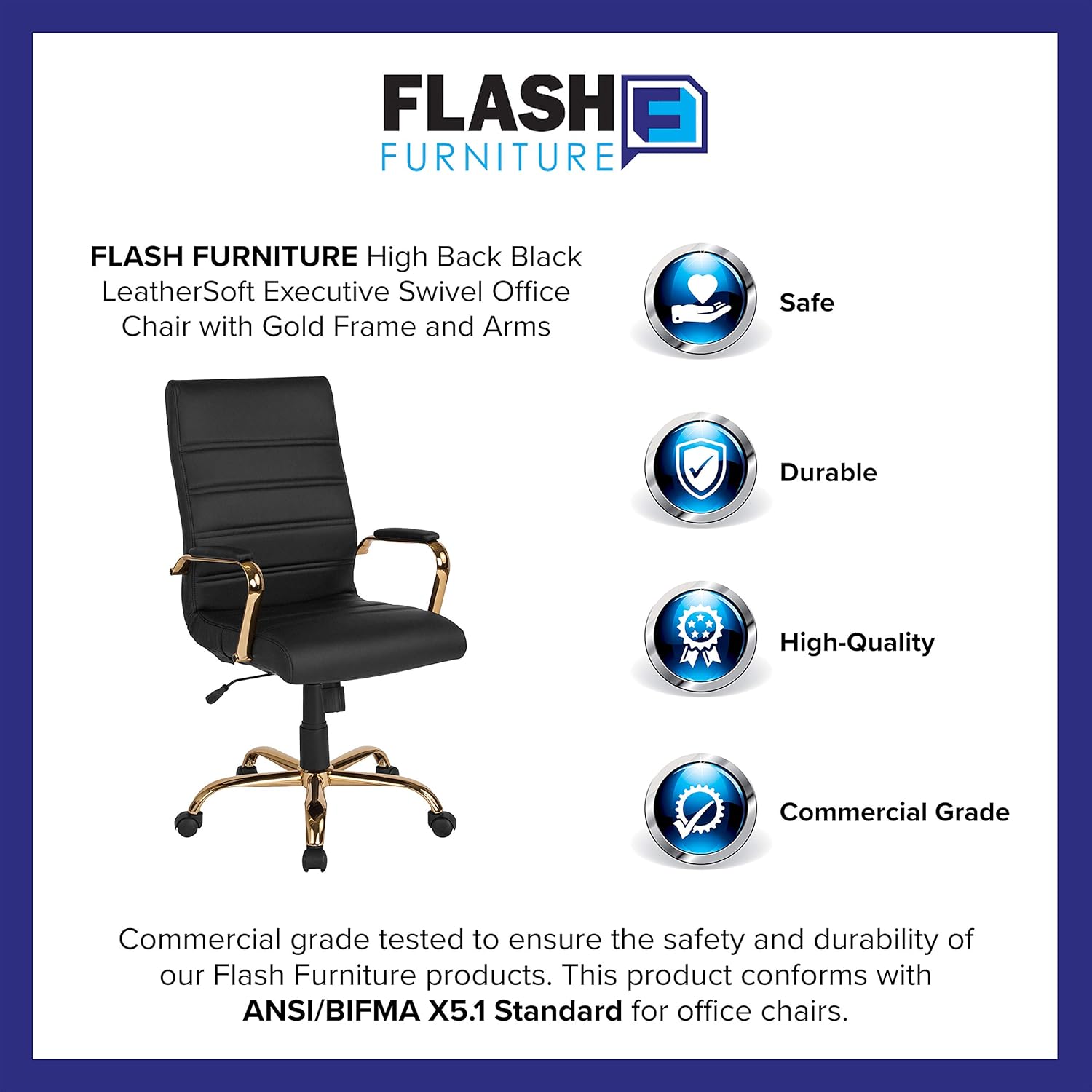 Flash Furniture Whitney Swivel LeatherSoft Desk Chair with Padded Seat and Armrests