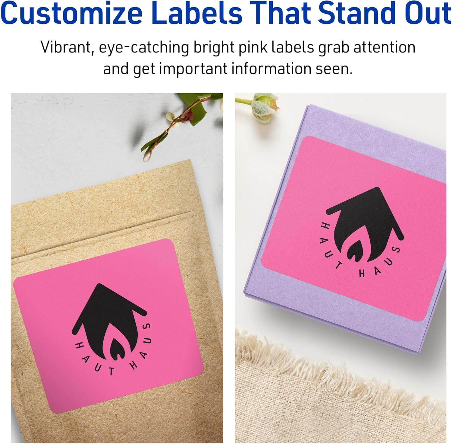 Avery Printable Rectangle Labels, Sure Feed Technology, 3-1/3" x 4", Bright Pink, Laser/Inkjet Printable