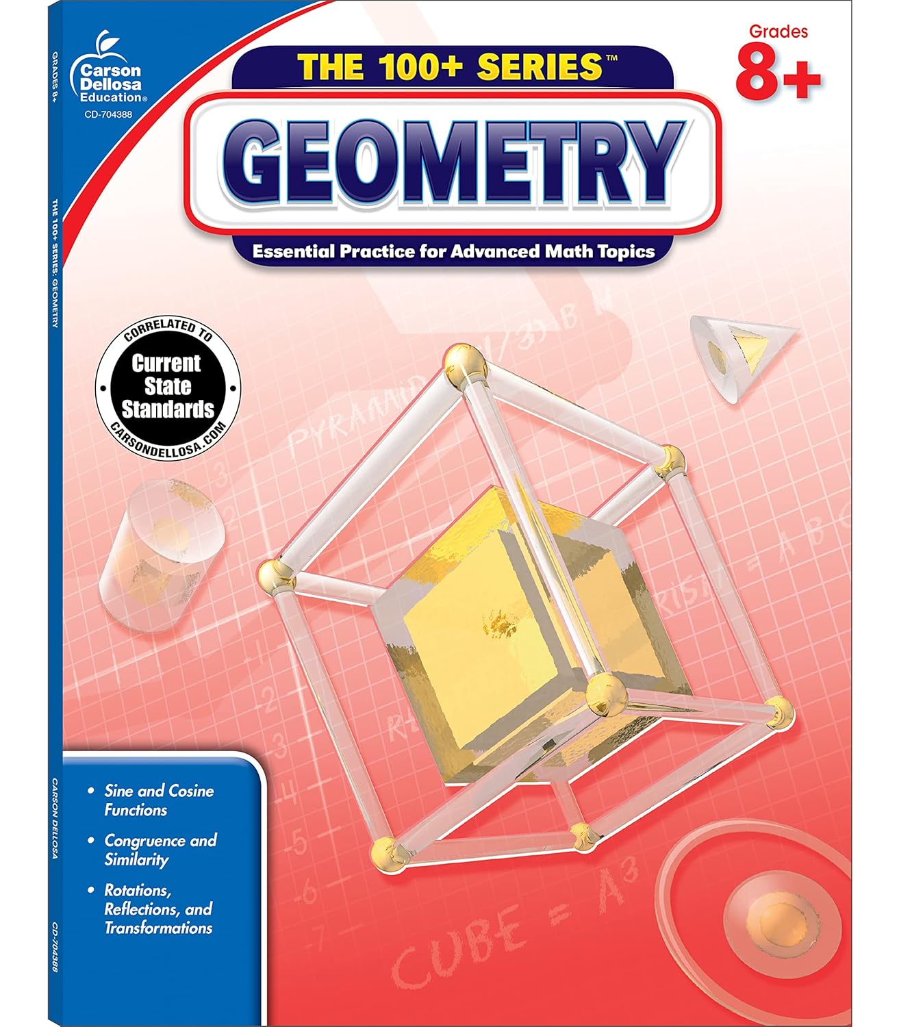 Carson Dellosa The 100 Series Geometry Workbook, Math Book for Grades 8 and Up Covering Trigonometry, Geometric Equations