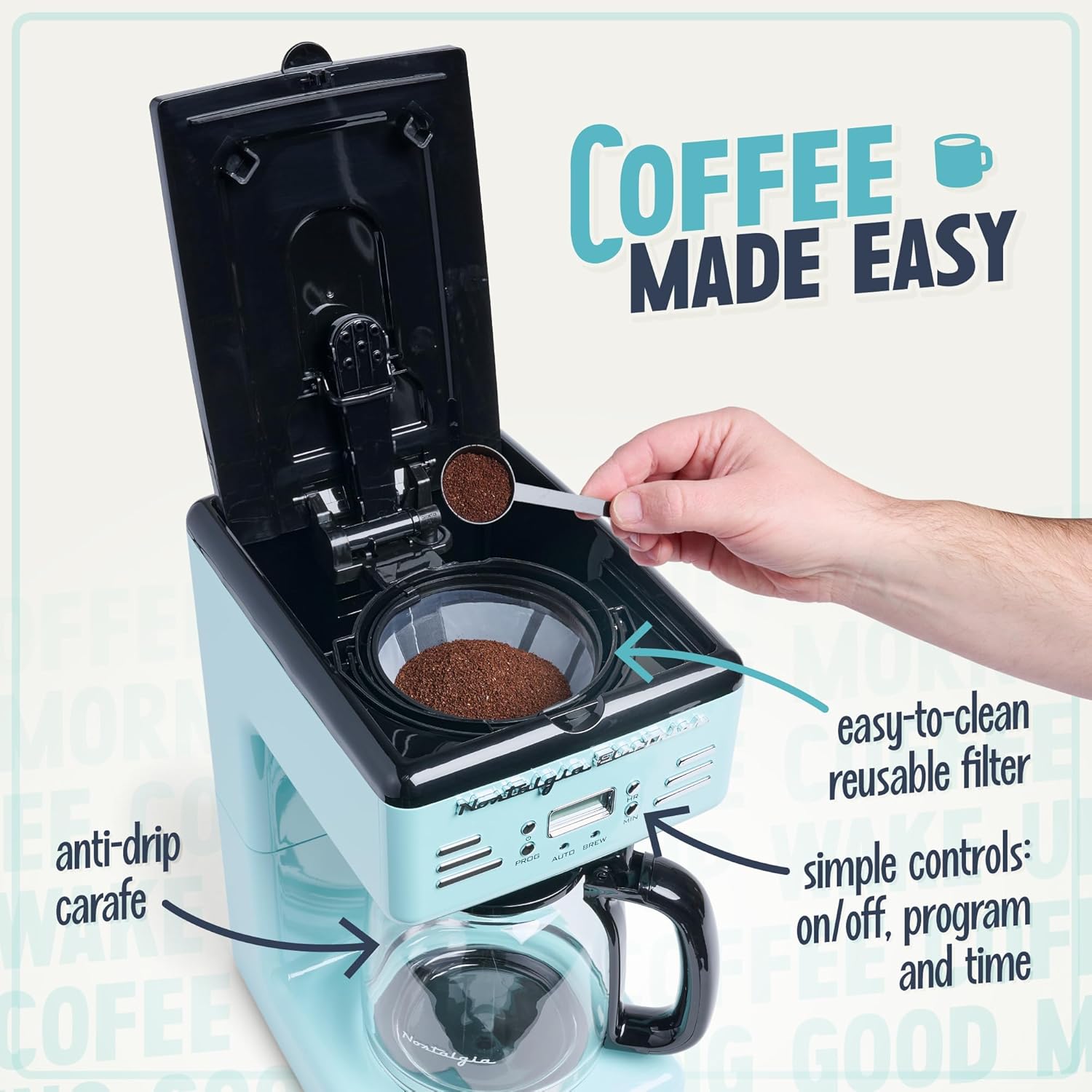 Nostalgia Retro 12-Cup Programmable Coffee Maker With LED Display, Automatic Shut-Off & Keep Warm, Pause-And-Serve Function