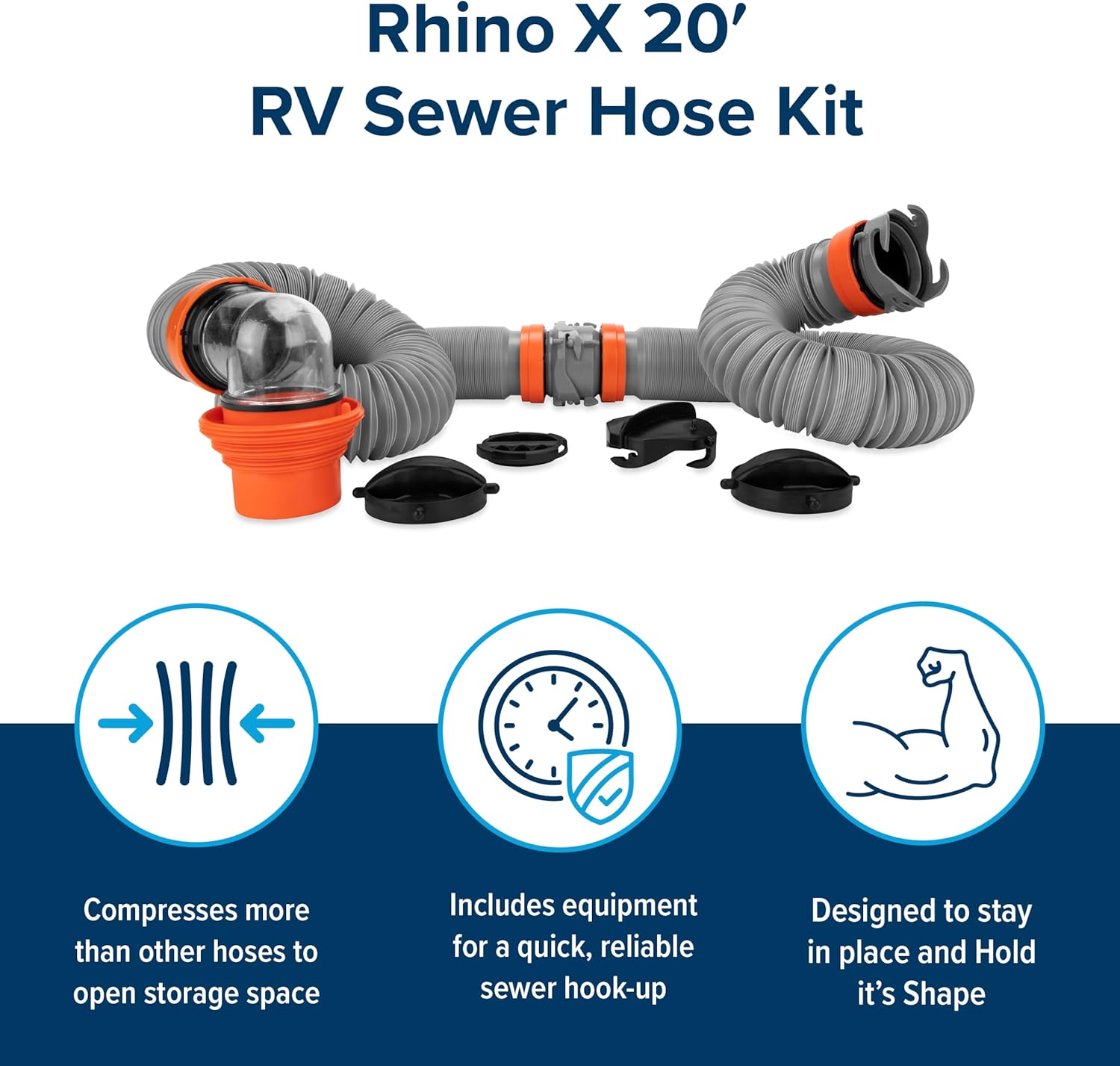 Camco Rhino X 20-Ft Camper/RV Sewer Hose Kit - (2) 10-Ft Heavy Duty RV Septic Hoses