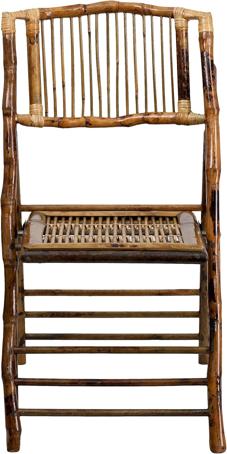 Flash Furniture Folding Bohemian Bamboo Chairs with Curved Backs, Modern Bamboo Folding Dining Chairs