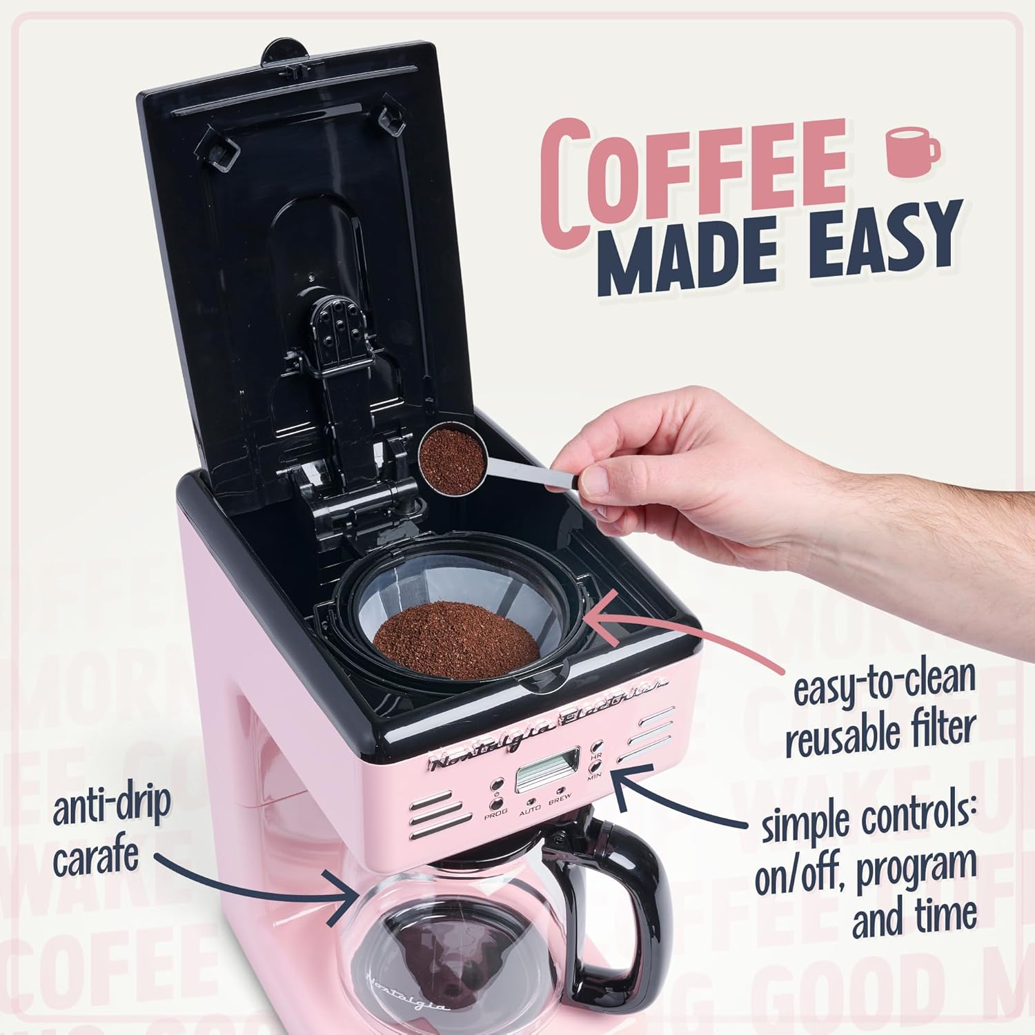 Nostalgia Retro 12-Cup Programmable Coffee Maker With LED Display, Automatic Shut-Off & Keep Warm, Pause-And-Serve Function