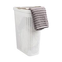 Mind Reader 40L Slim Laundry Hamper with Lid, Wicker-Style Plastic
