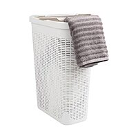 Mind Reader 40L Slim Laundry Hamper with Lid, Wicker-Style Plastic