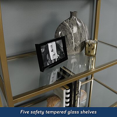 Sauder International Lux 71inH 5-Shelf Bookcase, Satin Gold