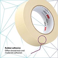 3M Masking Tape 2307, Tan Color, General Purpose, Rubber Adhesive, Crepe-Paper Backing, 24 mm x 55 m, 5.2 mil
