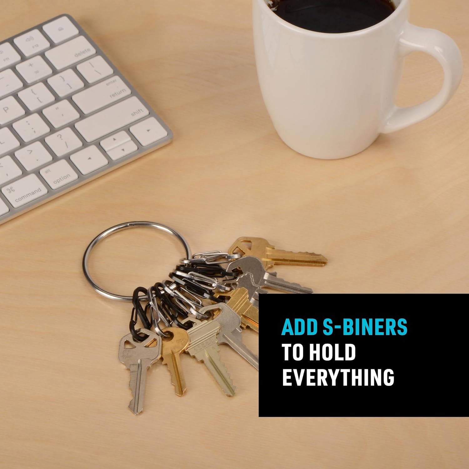 Nite Ize BigRing Steel S-Biner - Key Holder with Carabiners - Heavy-Duty Organizer with Black & Stainless Steel S-Biners