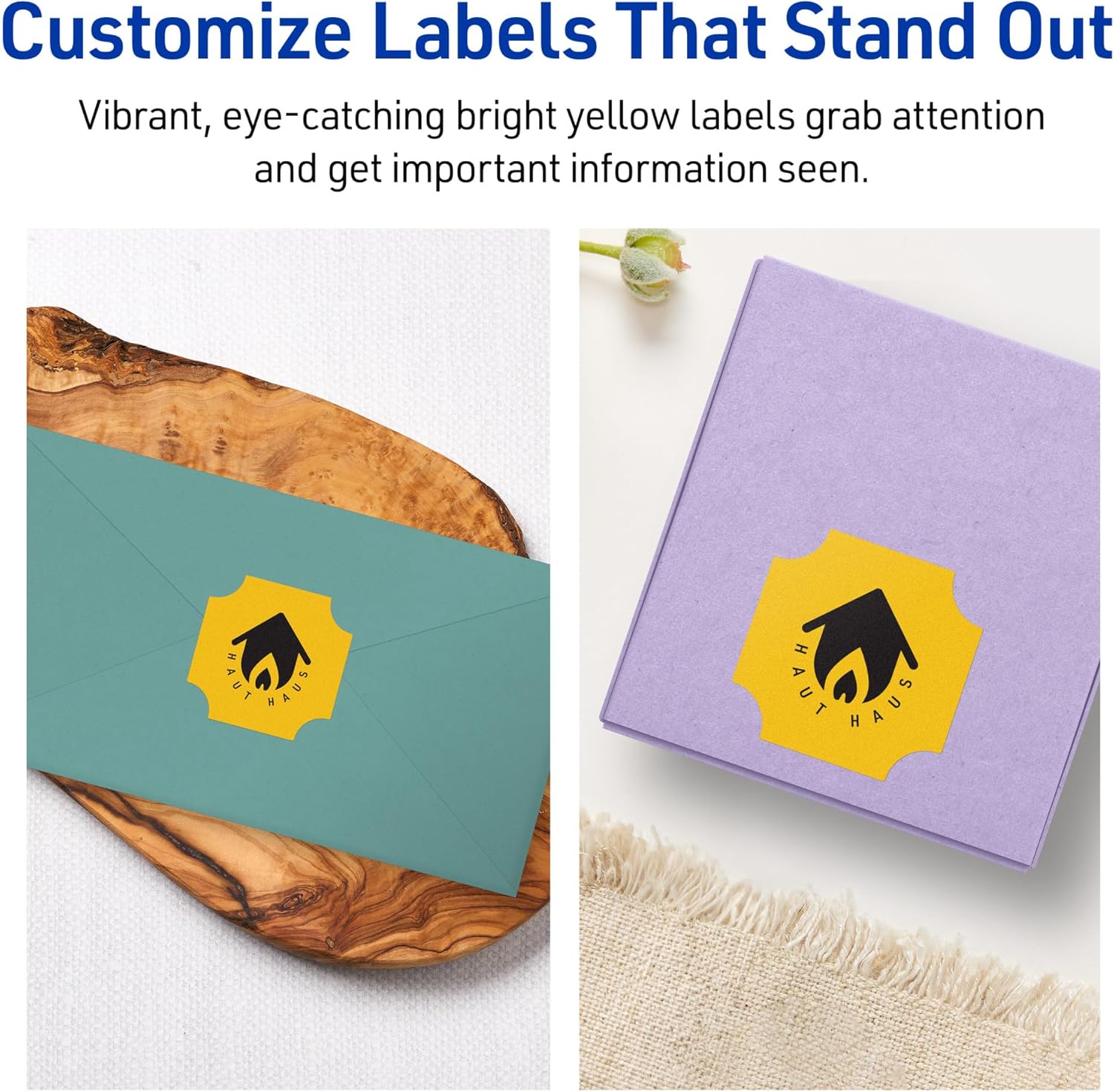 AVERY Printable Square Scalloped Labels, Sure Feed Technology, 1-5/8" x 1-5/8", Bright Yellow
