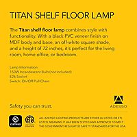 Adesso Square Floor Lamp with 3-Tier Open Shelves, Black Base, Fabric Shade, 72” T x 10.5” W, Extended Length Cord