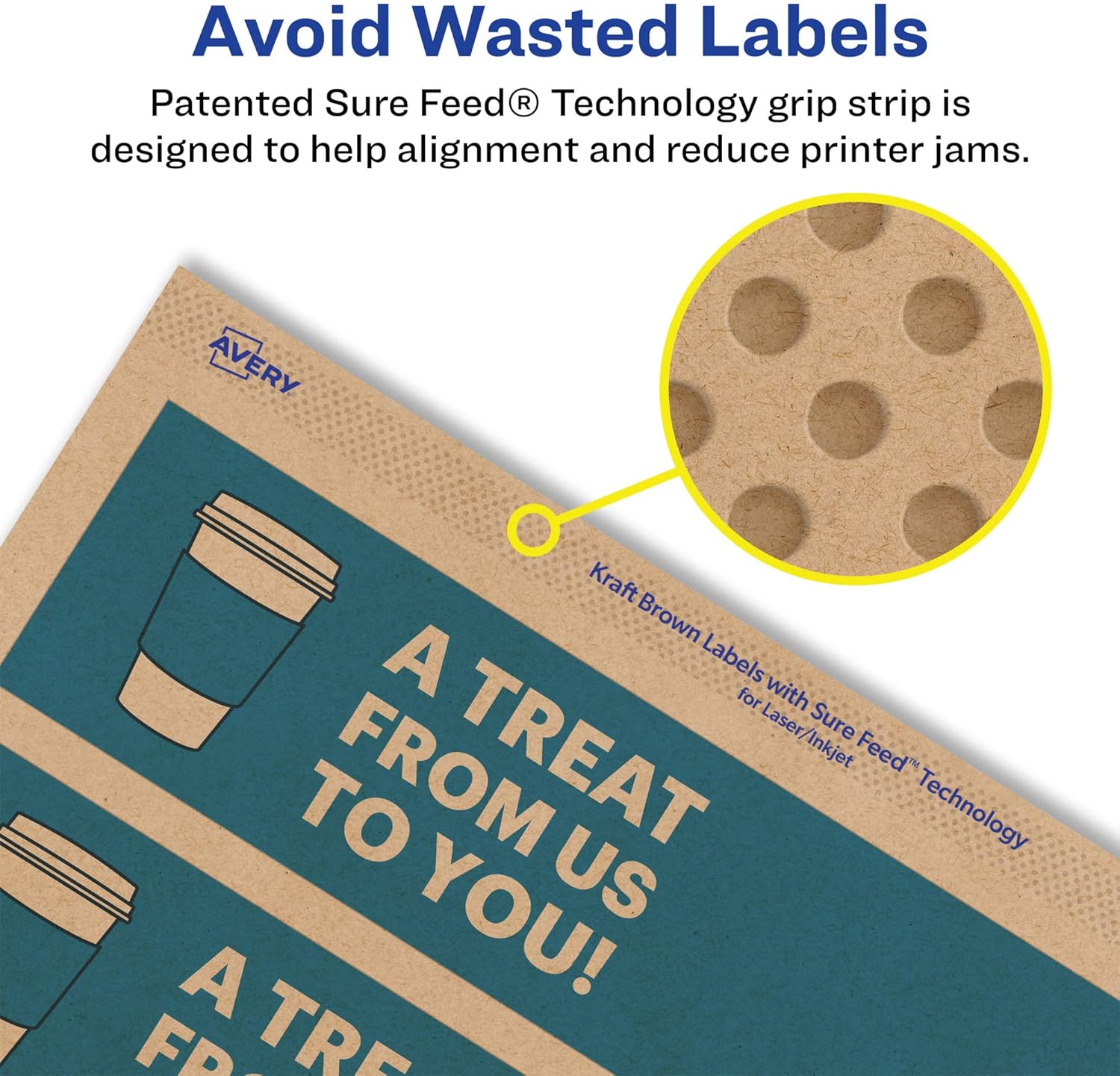 Avery Kraft Brown Rectangle Labels, Sure Feed Technology, 5/8" x 7-1/2", 180 Kraft Brown Labels, Print-to-The-Edge
