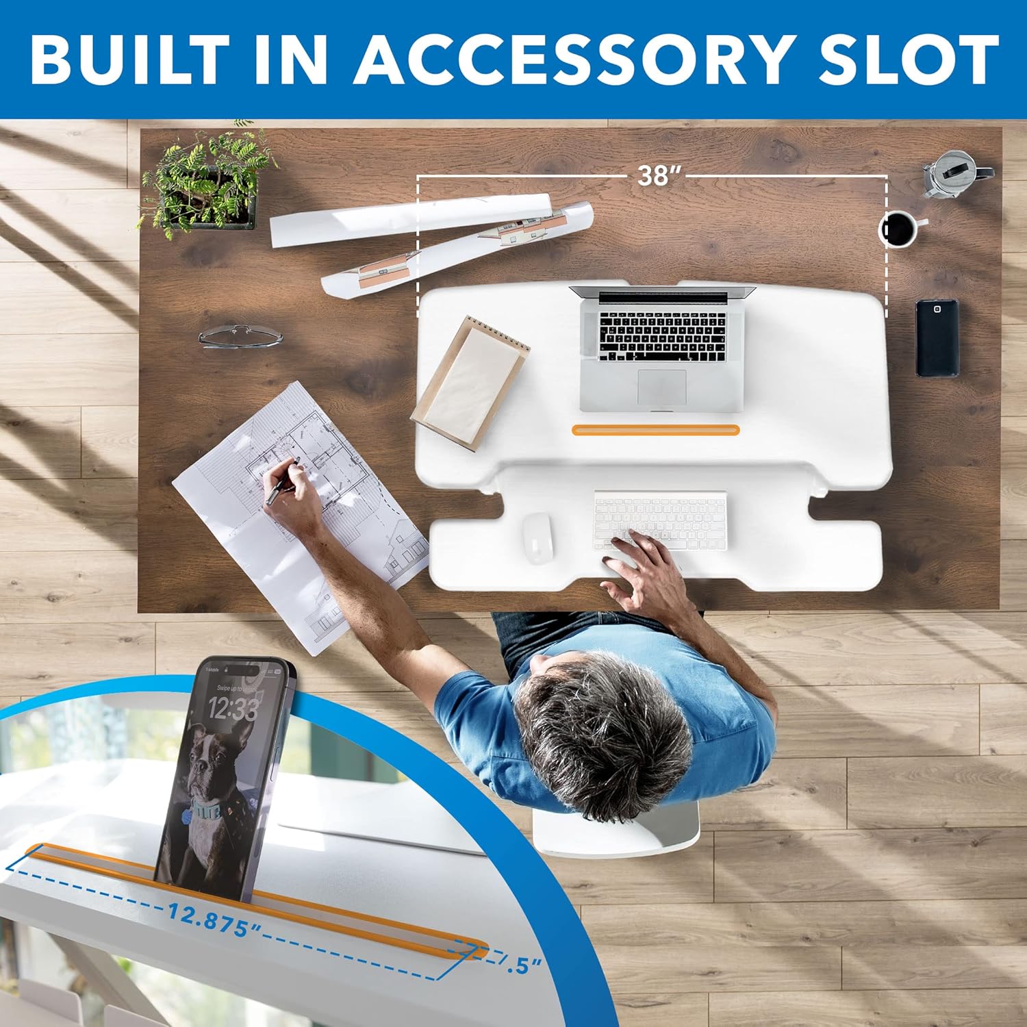 Mount-It! 38in Wide Height Adjustable Standing Desk Converter with Keyboard Tray