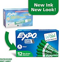 EXPO Dry Erase Markers, Low Odor Ink, Green, Chisel Tip, 12 Count - Whiteboard, Calendar, Organization
