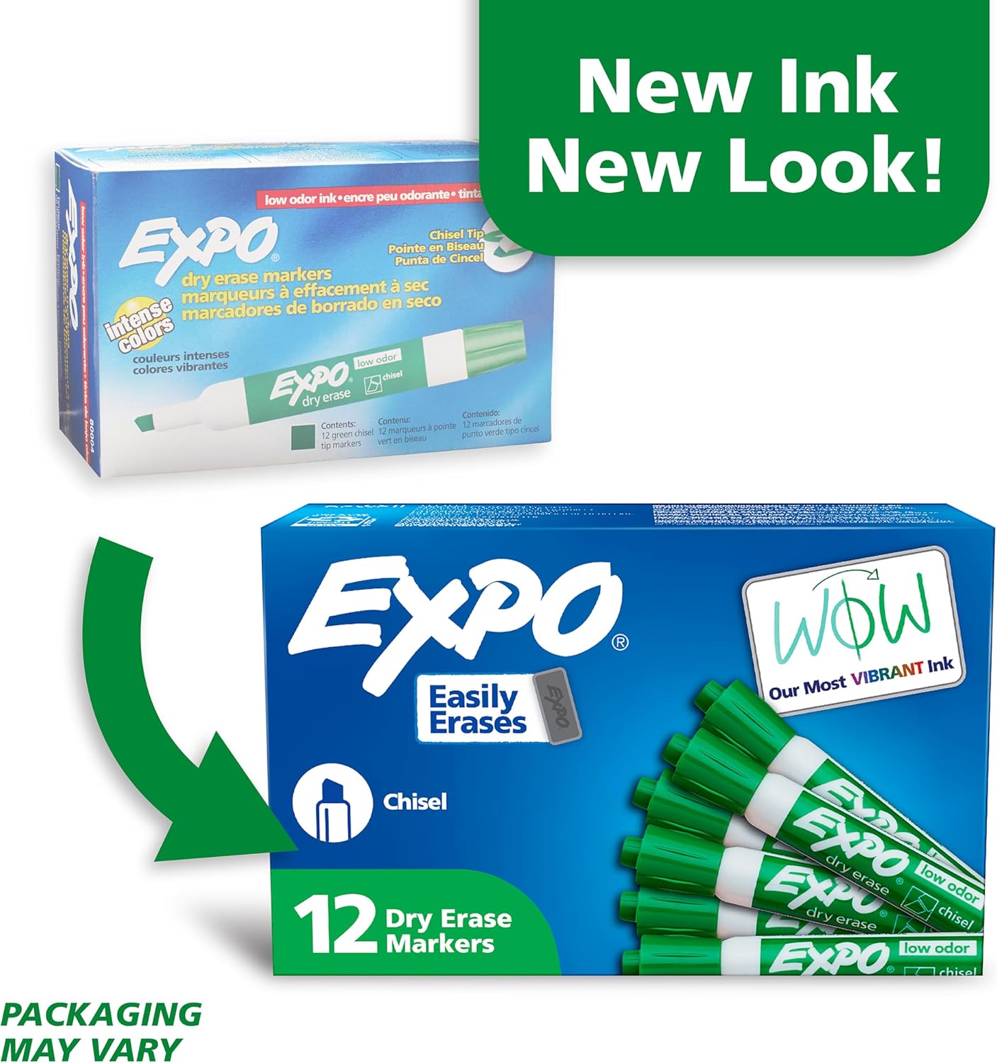 EXPO Dry Erase Markers, Low Odor Ink, Green, Chisel Tip, 12 Count - Whiteboard, Calendar, Organization