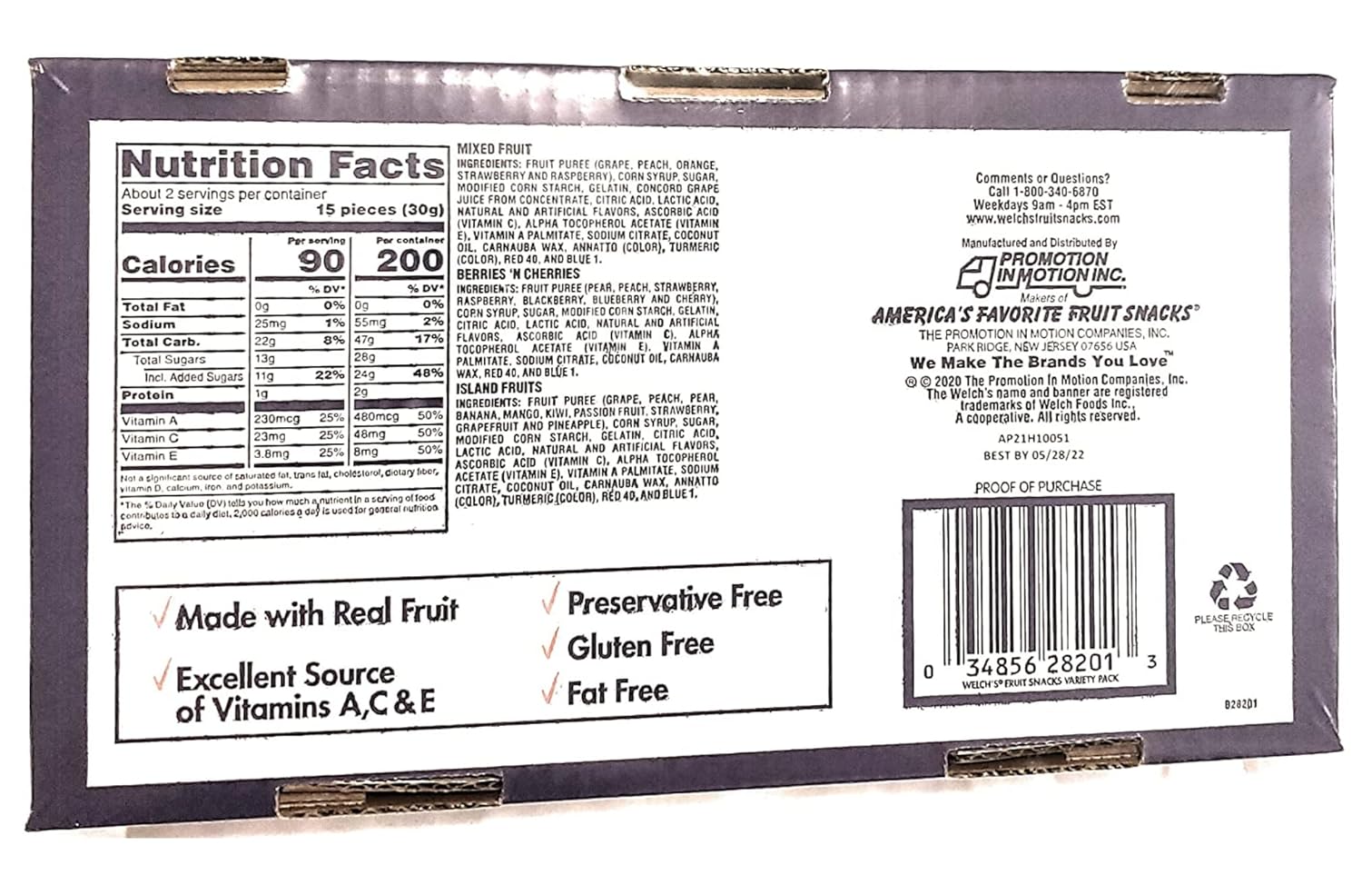 Welchs Fruit Snacks Variety Pack, 2.25 Oz, Pack Of 20 Pouches