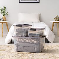 IRIS USA 72 Quart Stack & Pull Clear Storage Box, Gray, 3 Pack