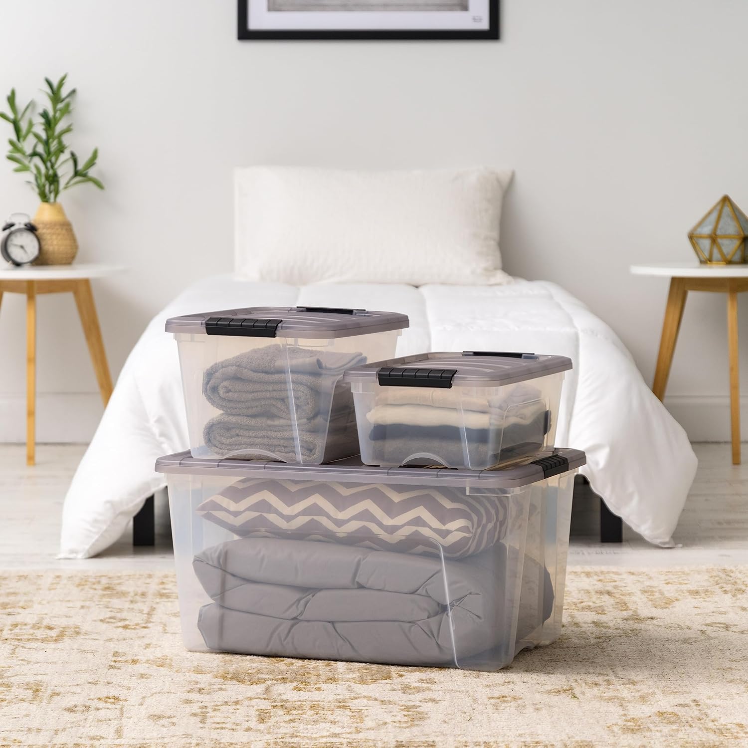 IRIS USA 72 Quart Stack & Pull Clear Storage Box, Gray, 3 Pack