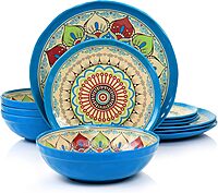 Elama Camilla 12 Piece Melamine Dinnerware Set, Multi Colored