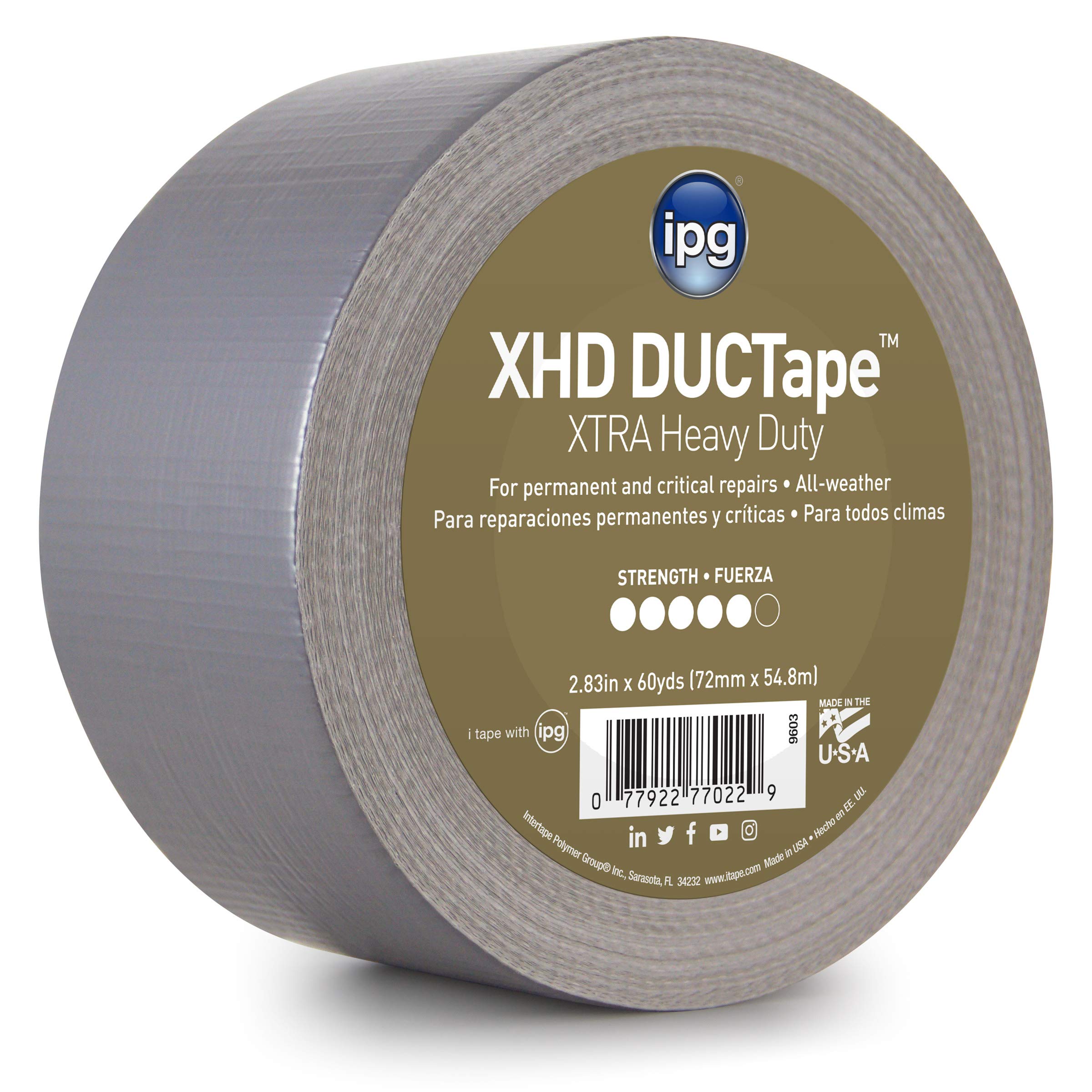 IPG XHD DUCTape, Extra Heavy Duty Duct Tape, 2.83" x 60 yd, Silver (Single Roll) 2.83" x 60 yd Extra Heavy Duty Single Roll