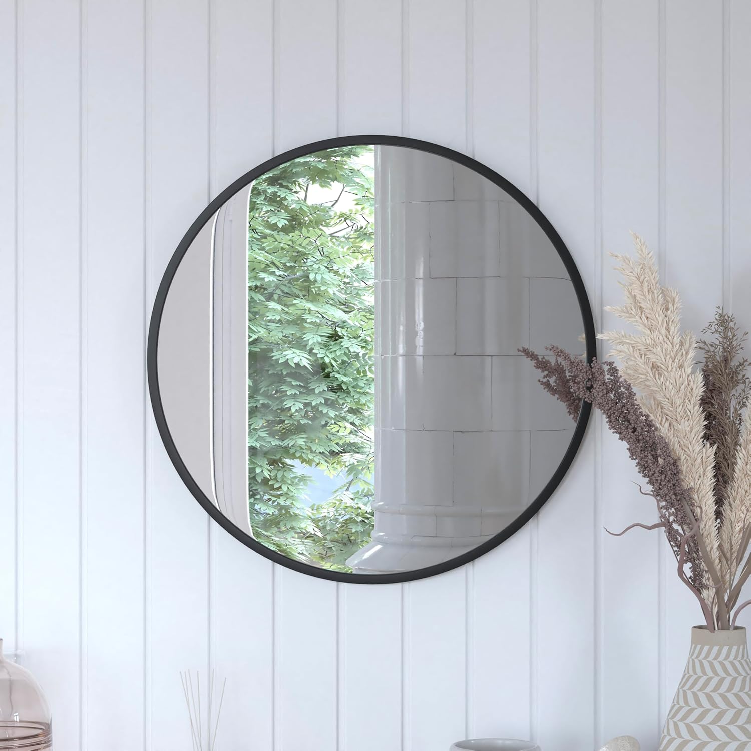 Flash Furniture Julianne Large Round Wall Mirror - Black Circle Accent Mirror