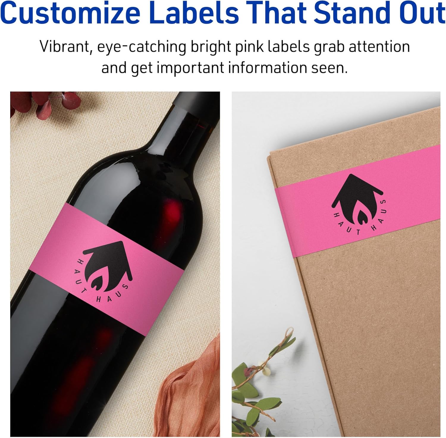 Avery Printable Rectangle Labels, Sure Feed Technology, 2\" x 7\", Bright Pink, Print-to-The-Edge, Laser/Inkjet Printable