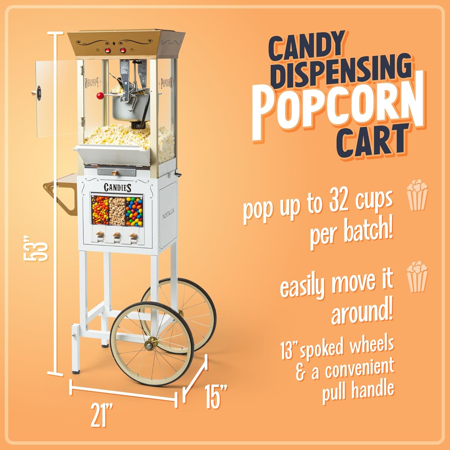 NOSTALGIA Vintage-Style Professional Popcorn Cart with 8 oz Kettle